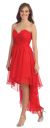 Strapless Floral Accent High Low Cocktail Party Dress  in Red